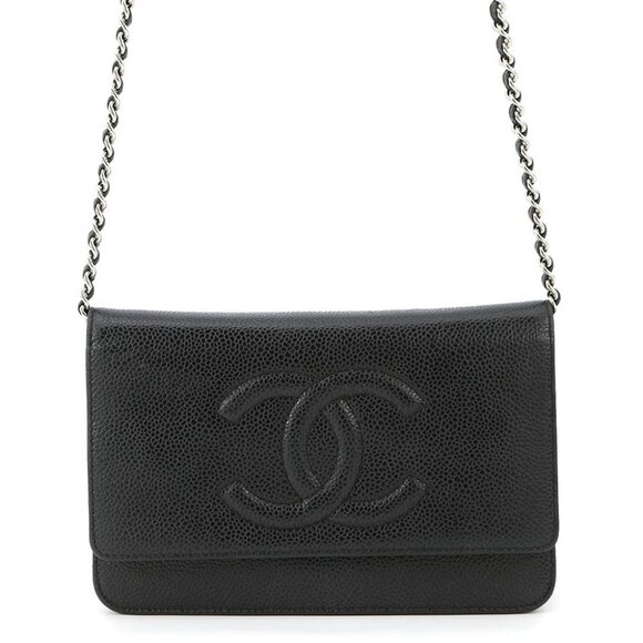CHANEL CC Logo Chain Wallet Calfskin Black A48654 - Picture 1 of 15
